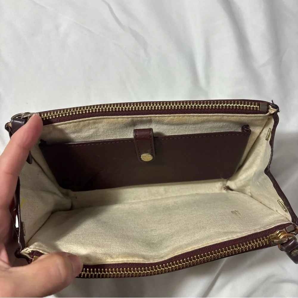 India Hicks London Harbor Island Take Out Double Zip Burgundy Leather Wallet Bag